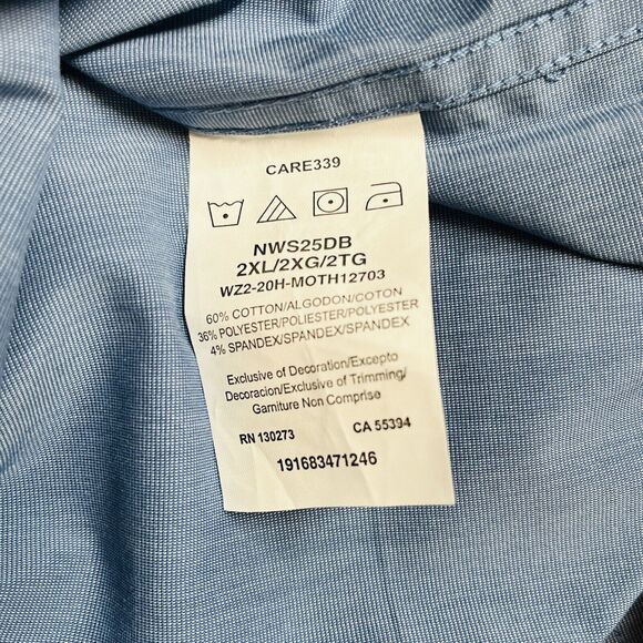 NWT Wrangler Men’s Performance Long Sleeve Button Up Shirt Size 2XL Blue UPF 30 - Picture 9 of 11